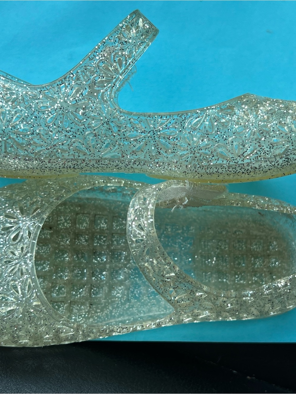 Girls Clear Glitter Jelly Mary Jane Shoes Sz 5 - Picture 4 of 6